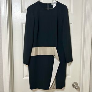 MaxMara Black and Tan Sash Long Sleeve Sheath Dress Silk Blend Dress Size 2 US